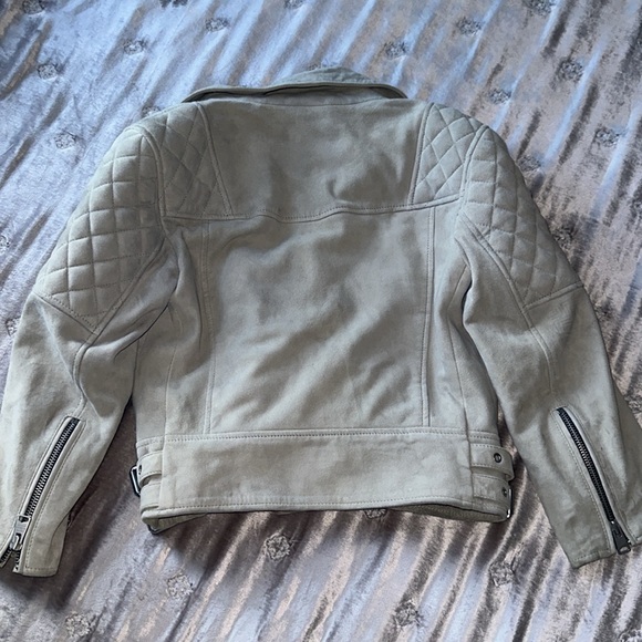 ALLSAINTS Suede Beattie Biker Jacket - Size US 0 - Color: gray/beige - Picture 7 of 12